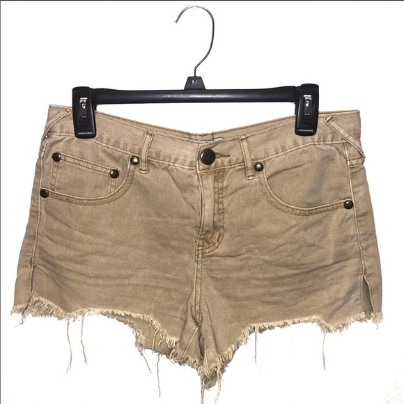 Free People Pants - Free People Tan Distressed Shorts